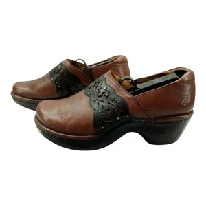 Ariat Slip On Mules Brown Leather Clogs Shoes Women's 9B - Picture 1 of 9