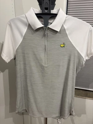 Polo para mujer Masters Magnolia Lane Tech dorado pequeño gris blanco nuevo con etiquetas Foto 1 de 4