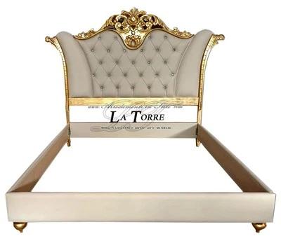 Letto Matrimoniale Barocco ecopelle o tessuto legno foglia oro argento qualsiasi - Immagine 1 di 4