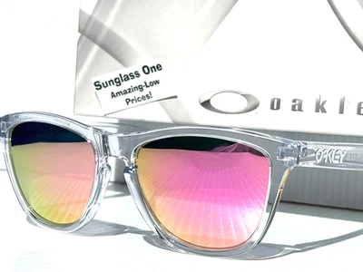NEW Oakley Frogskins Shiny Clear with POLARIZED Galaxy Pink Lens Sunglass 9013 - Image 1 of 4