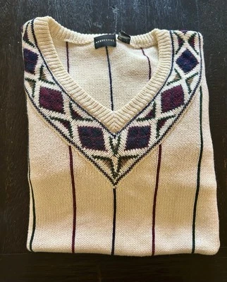 VTG Structure Cricket Tennis Sweater Mens L V-Neck Burgundy Ramie Cotton Blend - Image 1 of 4