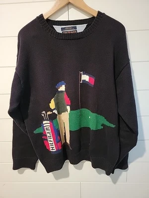 Suéter de golfe logotipo vintage Tommy Hilfiger tamanho grande azul marinho raro. - Imagem 1 de 4
