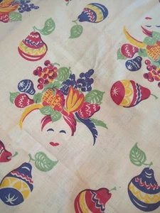 1940s Fabric 6 Panels 18"X54" Fruit Kitchen Curtain Carmen Miranda MCM Tropical - Picture 1 of 4