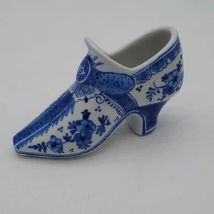 Antiker Porzellan Delfter Keramik blau weißer Schuh signiert nummeriert 4,25" x 2,75" - Bild 1 von 9