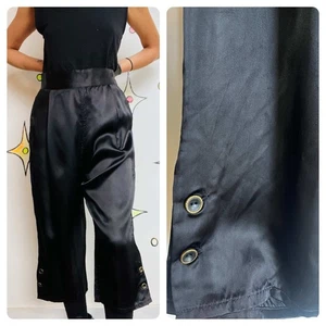 Vintage 30er Jahre schwarze Seide High-Waist Loungewear Hose | Caprihose | 29 - Bild 1 von 3