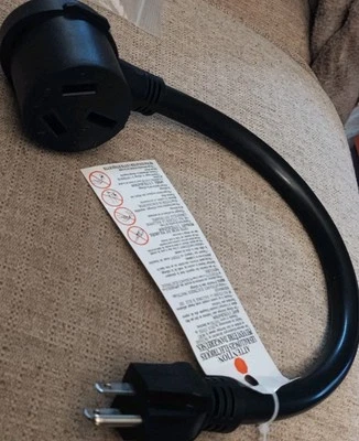 New Black 5-15P 3-Pin Male Plug to 10-50R Female Adapter Cord for RV Camper etc. - Image 1 of 4