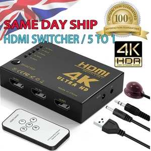 HDMI Switch Switcher Selector 5 Port Splitter Hub IR Remote For HDTV PS3 UK - Picture 1 of 13