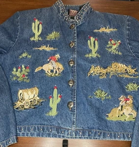 Gordon & James Signature VTG Size L Embroidered Western Denim Cowboy Jean Jacket - Picture 1 of 16