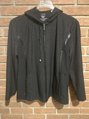Chaqueta cortavientos Chico's Zenergy ligera con capucha cremallera completa negra talla 3/XL Foto 1 de 4