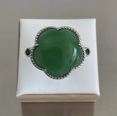 Green Jade, Chrome Diopside Floral Blossom Ring 15.80 CTW 925 Silver Size 11 - Image 1 of 4
