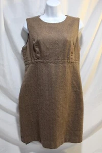 Vtg Ralph Lauren Tan 100% Wool Herringbone Sheath Dress Women's 10 Union Made - Picture 1 of 16