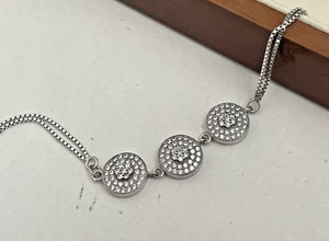 GORGEOUS STYLISH MODERNIST 925 SOLID STERLING SILVER CUBIC ZIRCON 6" 7" BRACELET - Picture 1 of 13