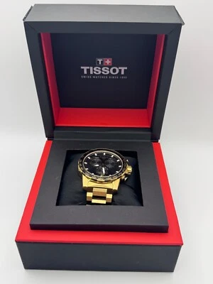 Reloj pulsera cronógrafo Tissot Supersport T125617 A para hombre esfera negra banda dorada Foto 1 de 4