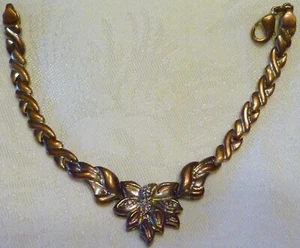 Vintage FLORAL MEDAILLON Armband KUPFER & SILBER flach ROLLGLIEDER markiert SYSL - Bild 1 von 11