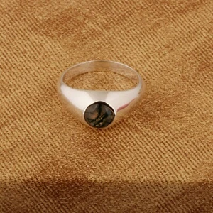 Anillos de compromiso de plata 925 de corte redondo de musgo natural ágata para hombre para aniversario - Imagen 1 de 9