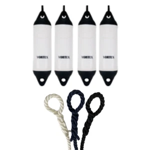 4 x HURRICANE Vortex Boat Fenders: White PM01 - FREE SPLICED END 10MM ROPE - Picture 1 of 2