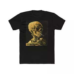 Van Gogh's Ghost: Skeleton Smoker Art Unisex Cotton Crew Tee - Picture 1 of 9