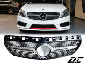 BLACK FRAME DIAMOND CHROME GRILLE FIT 13-15 W176 A-CLASS HATCHBACK A200 A250 A45 - Picture 1 of 4