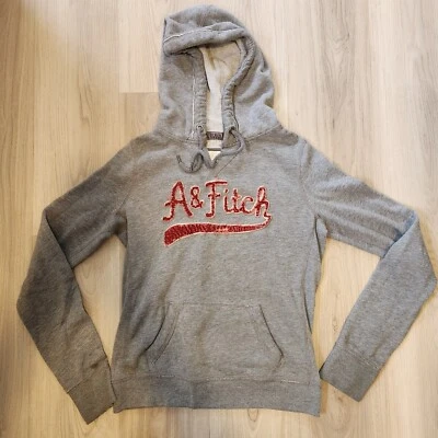 Abercrombie & Fitch Gray Hoodie Womens JUNIOR Medium Sweatshirt Logo Spellout - Image 1 of 4