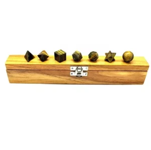 Geometría Cristal Ojo de Tigre 7 Piezas Platónico Sólido Sagrado Set Regalo Para Ella, Él - Imagen 1 de 7