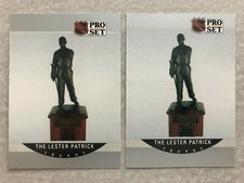(2) 1990 Pro Set LESTER PATRICK TROPHY Number Error & Corrected Hockey Card #385