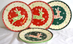 Reindeer Plate Set of 4 Red/Green - Picture 1 of 3