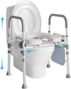 Raised toilet seat w/toilet paper roll, magazine holder, adjust width and height - Picture 1 of 7