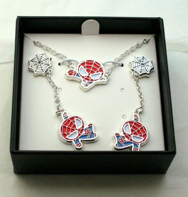 Marvel Comics Kawaii Spider-Man Necklace Pendant & Earring Set New Box NOS 2018 - Image 1 of 4