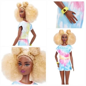 Barbie Fashionistas Doll, Tall Black & Blonde Afro Hair Tie-dye Romper, Bracelet - Picture 1 of 10