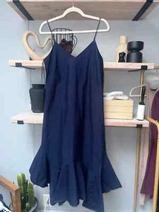 J.‎ Crew | Italienische Baumwollpopeline Rüschensaum, Spaghettiträger Marine Kleid, Größe 2 - Bild 1 von 5