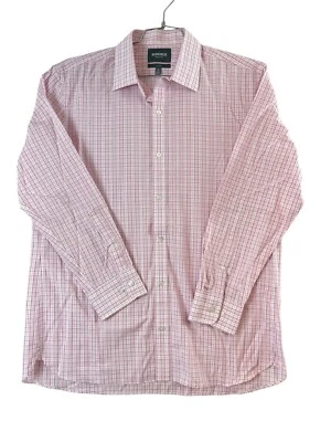 BONOBOS Wrinkle Free Slim Fit Pink Plaid 17-34 Long Sleeve Button  Dress Shirt - Image 1 of 4