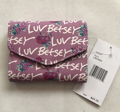 Cartera Betsey Johnson Luv Betsey Doble Solapa Púrpura con Flores y Estampado Nueva con Etiquetas Foto 1 de 4