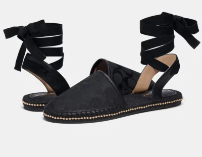 Sandalias COACH Alpargata UK6.5 US8.5 Negras Planas Corrina JACQUARD Signature - Imagen 1 de 4