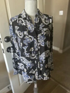 White House Black Market Blouse Womens Size 6 Black Paisley Button Up A48 - Picture 1 of 8