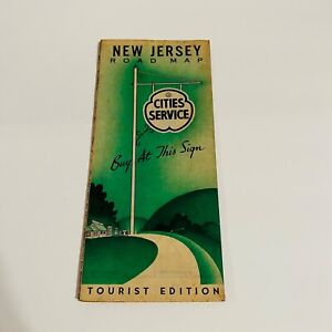 Vintage 1930s Cities Service Tourist Edition New Jersey Road Map Green White
