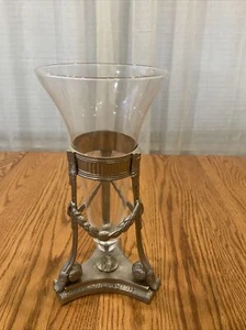 Vintage Glass Cone Vase Pewter Art Deco Stand Nouveau Empire Style - Picture 1 of 10