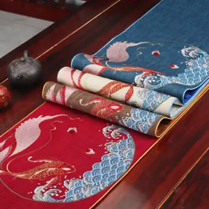 Chinese Table Runner Fish Print Tassel Tablecloth Wedding Party Home Decor Retro - Picture 1 of 11