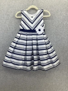 Jona Michelle Girls Formal Dress Striped Blue White Sleeveless Size 4T Pleated - Picture 1 of 9