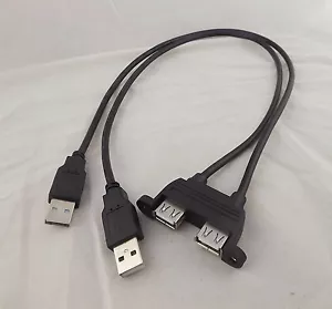 1.5ft 2 USB A Female Panel Mount Socket To Dual USB 2.0 A Male Extension Cable - Picture 1 of 6