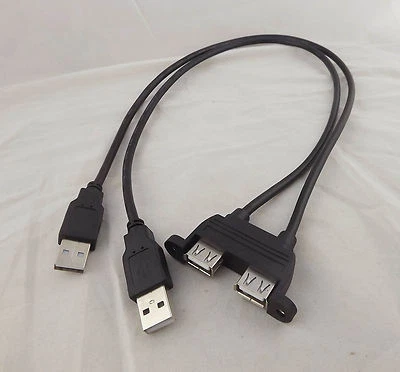 1.5ft 2 USB A Female Panel Mount Socket To Dual USB 2.0 A Male Extension Cable - Image 1 of 4