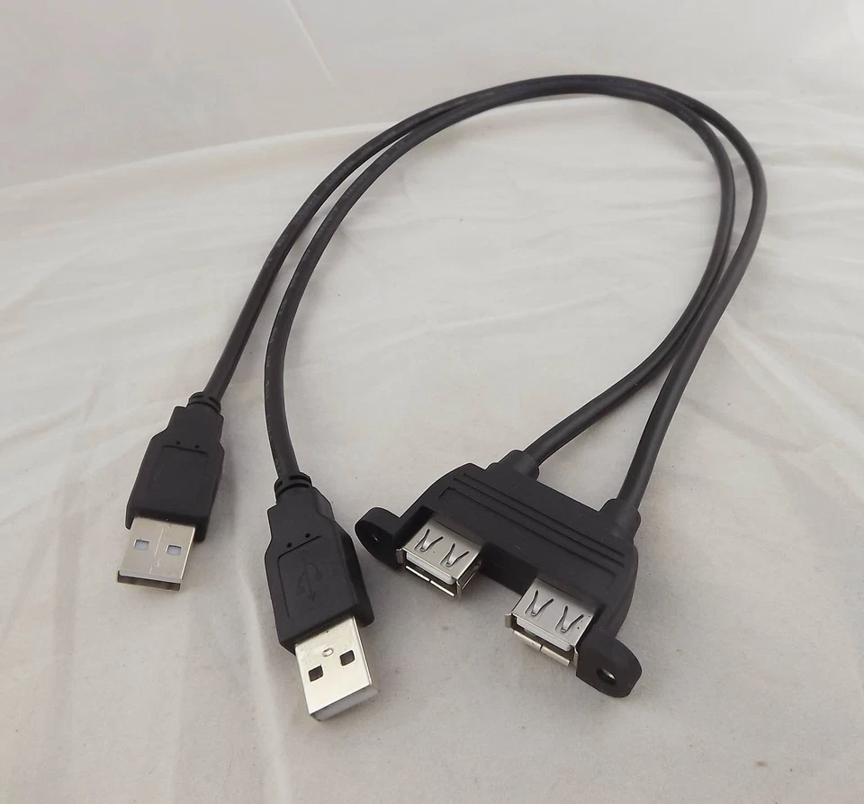 1.5ft 2 USB A Female Panel Mount Socket To Dual USB 2.0 A Male Extension Cable - Image 1 of 1