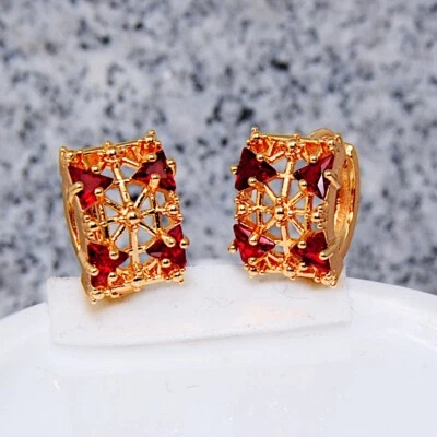 Dameohrringe  bildhübsche Ohrringe Blumen vergoldet Gold K18/750er rote Granat - Bild 1 von 3