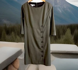 VINTAGE PENDLETON 100% VIRGIN WOOL LINED ARMY GREEN MIDI SHIFT DRESS SIZE 8 MINT - Picture 1 of 8