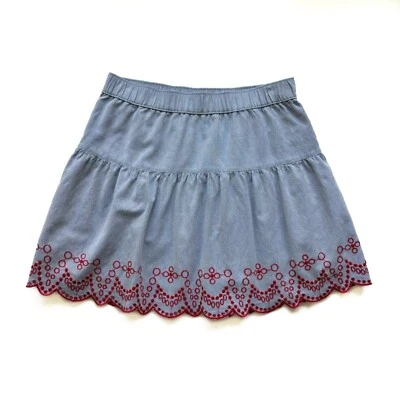 Womens XXS Vineyard Vines Blue Chambray Skirt Red Embroidered Scallop Hem - Image 1 of 4