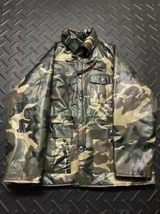 Vintage Duck Bay Camouflage Jacket PVC Waterproof Rain Coat Mens Size Medium - Picture 1 of 11