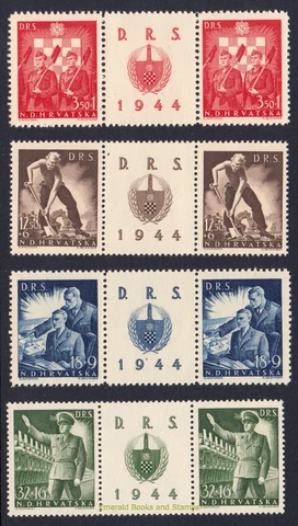 EBS Croatia 1944 - State Labour Service - PAIRS + TABS - Michel 162-165 - MNH** Cover