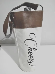 Kool Cheers Canvas and Leather Reusable Giftable Wine Bottle Bag with Handle - Picture 1 of 13