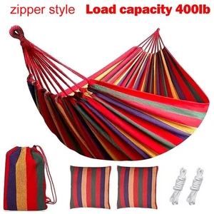 New Camping Hammock Chair Bed Outdoor Hanging Swing Sleeping Garden+2 Pillow - Picture 1 of 9