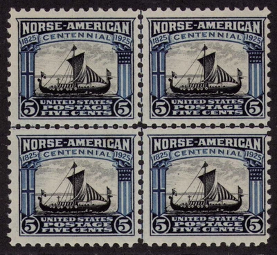1925 US SC 621 5c Norse American Block of 4, Center Line MNH VF - Image 1 of 3