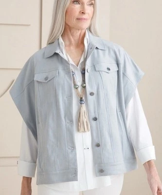 Chicos Gran Tamaño Ruana Trucker Capa Chaleco Chamarra Gris Poliéster Para Mujer’s S/M Foto 1 de 4